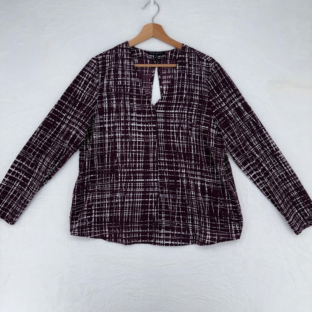 ❤️5/$25 Banana Republic Petite L Burgundy Open Back Keyhole Long Sleeve Blouse
